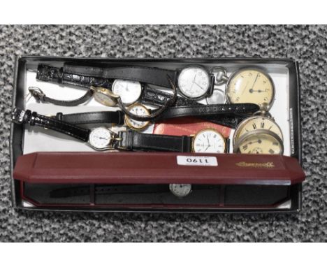 A selection of wrist watches and pocket watches including Ingersoll, Zenith, Rotary etc