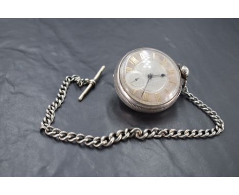 A George IV silver cased open-faced pocket watch, the dial with engine-turned decorated and gilt Roman hour markers, the case