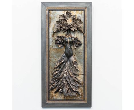 Guy DANDOY (XX) 'La Chatte en robe du soir' a unique piece ceramic wall sculpture. (26 x 7,5 x 67 cm)
