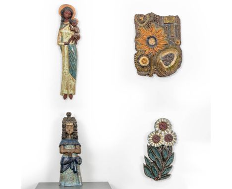 A collection of 4 ceramic items, made by Brother Lode Smits, in the style of Perignem. (13 x 18 x 60 cm)