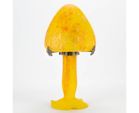 A pate de verre table lamp in a mushroom shape, marked Tief. The second half of the 20th century. (34 x 17 cm)