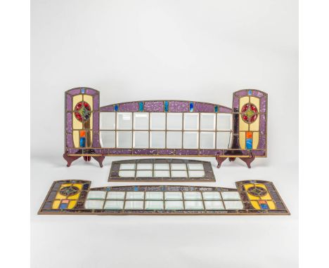 A collection of 3 stained glass windows in art deco style. (107,5 x 37 cm)