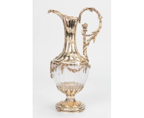 An exceptional pitcher made of crystal mounted with fine silver. Marked with Minverva, 1st silver content 950/1000 and made i