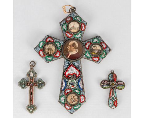 A collection of 3 crucifixes made of micromosaics. Rome, the first half of the 20th century. (0,5 x 9,5 x 12,5 cm)