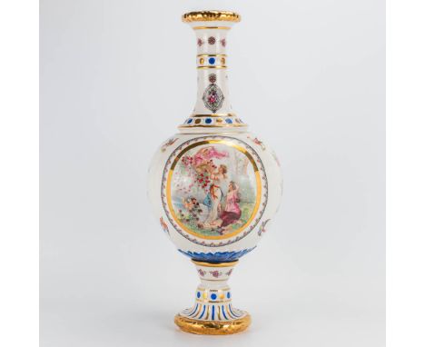 A vase with romantic scene and made of porcelain 'Petre A Baudour Belgique' and marked. The first half of the 20th century. (