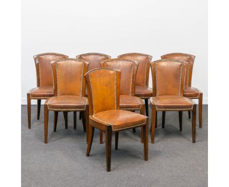 DOMINIQUE (XX) a set of 8 chairs in art deco style 'Maison Dominique'. Marked on the inside of back leg. (47 x 49 x 85 cm)