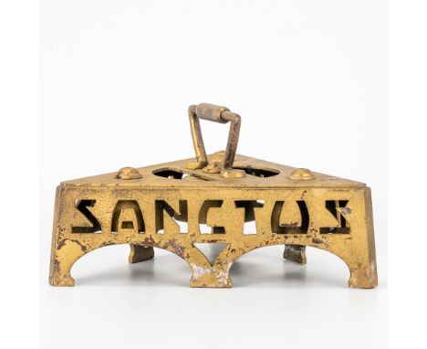 An antique altar bell made of metal and inscribed 'Sanctus'. The first half of the 20th century. (24 x 27,5 x 14 cm)