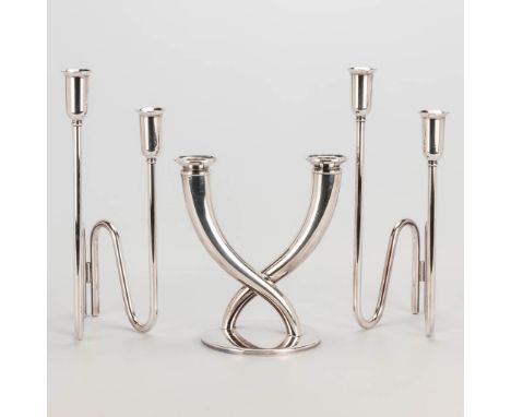 A silver-plated candelabra made by Gio Ponti for Christofle, added 2 candelabra made by Maestri, Italy. (13,5 x 20 x 20,5 cm)