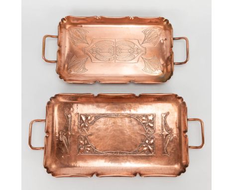 A collection of 2 serving trays made of copper in art nouveau style and marked WMF. The first half of the 20th century. (20 x