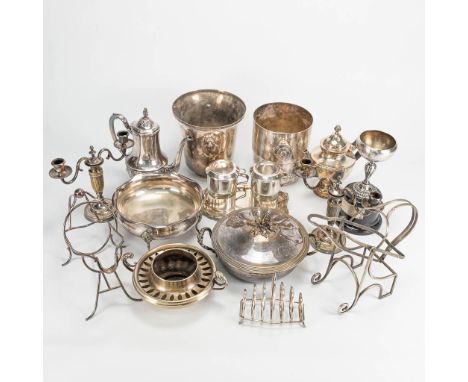 A very large collection of silver-plated items, champagne coolers, candelabra, bottle holders. Eg. Mills Van Der Torren.