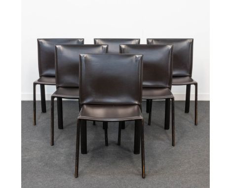 Enrico Pellizzoni, a collection of 6 leather 'Pasqualina chair' in dark brown. Condition: In general good condition with only
