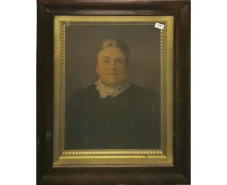 A Victorian watercolour enhanced portrait photograph of a lady in a rosewood veneered frame, frame size 68 x 81cm.