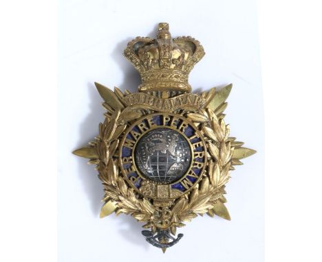 Royal Marine Light Infantry Officers Home service Helmet Plate, worn 1878-1901, Crowned eight pointed star back plate with th