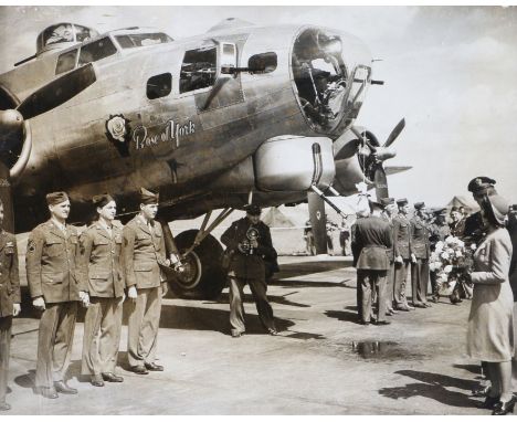 Official Second World War press photograph of Princess Elizabeth naming a United States Army Air Force B-17 Bomber of the 306