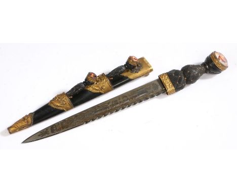 A Highland Light Infantry Officers Dirk by Henry Wilkinson, Pall Mall, London, fullered steel blade with faceted back edge, e
