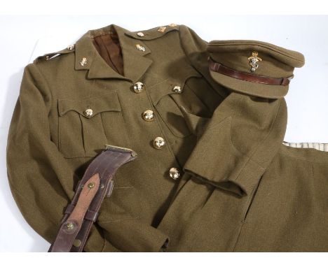 Post Second World War Officers Service Dress Tunic and Trousers, anodised aluminium buttons and collar badges to the Royal El
