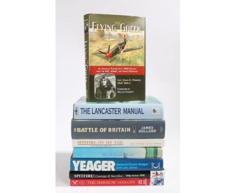 Selection of military aviation related books to include, 'Spitfire' by Dilip Sarkarmulti signed by the author and RAF Pilots 