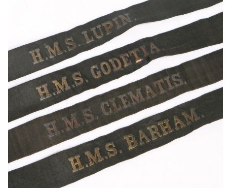First World War period Royal Navy cap tallies to HMS Barham (Queen Elizabeth class battleship, fought at the Battle of Jutlan