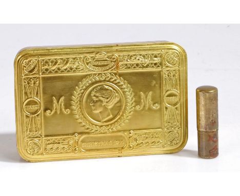First World War Christmas 1914 Princess Mary gift tin containing a small trench lighter marked 'THE PARR UL Mfg Co', (2)