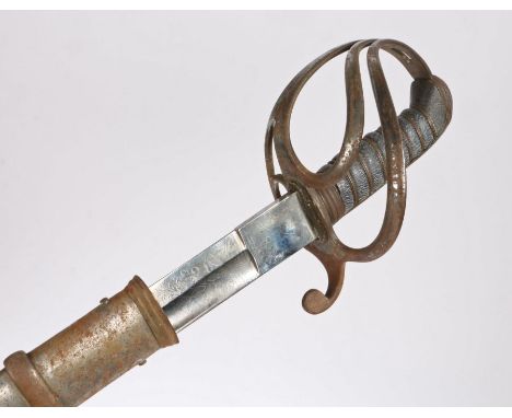 British 1821 Pattern Light Cavalry Officers Sword, slightly curved steel blade with a flat spine above a three quarter length