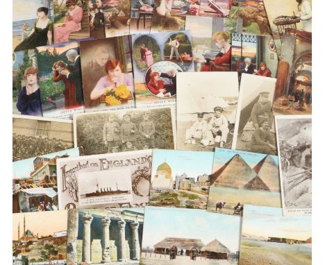 First World War postcards including several from Egypt inscribed 'Recieved April 19th 1915 During European War', others showi