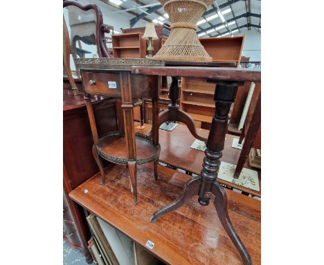A FRENCH STYLE TWO TIER TABLE AND A TRIPOD TABLE 