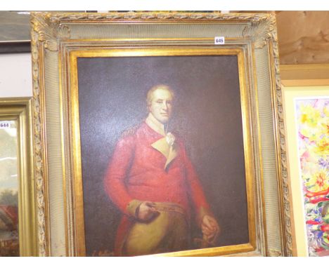 L REDBURN (20th CENTURY) IMPRESSIVELY FRAMED PICTURE PORTRAIT OF A GEORGIAN MILITARY FIGURE. 60 x 50cms