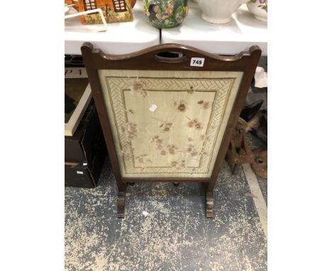 A MAHOGANY FRAMED FIRESCREEN WITH CHERRY BLOSSOM EMBROIDERED IN SILKS