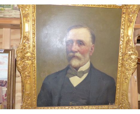 OIL ON CANVAS PORTRAIT OF A GENTLEMAN INDISTINCTLY SIGNED 61cm x 50cm