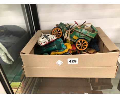 AN EARLY JAPANESE TINPLATE BATTERY OPERTED CABLE CONTROL CAR, A QTY OF DIE CAST MODELS BY DINKY AND CORGI ETC.