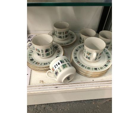 SIX DOULTON TAPESTRY PATTERN, CUPS, SAUCERS AND TEA PLATES