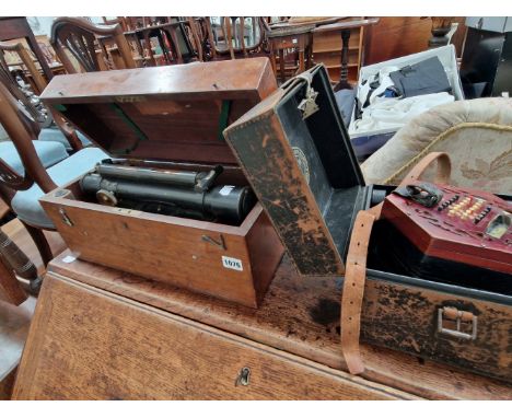 AN ANTIQUE SURVEYORS LEVEL LACHENAL SQUEEZE BOX