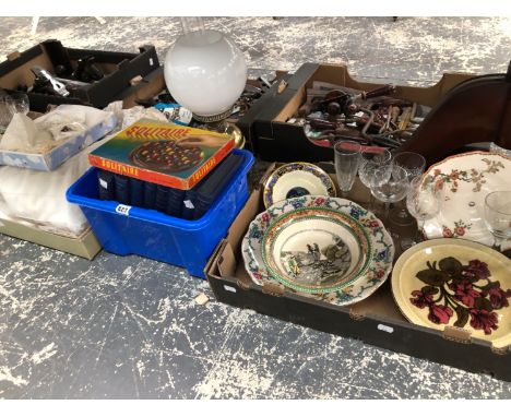 DRINKING GLASS, A WEDDING DRESS, AN OIL LAMP, BOOKS, A SOLITAIRE SET AND CERAMICS