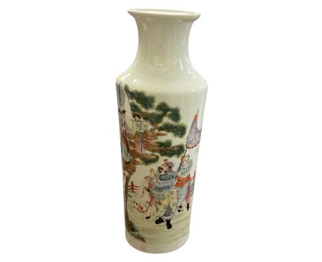 A good quality early 20th century Chinese Famille Rose porcelain baluster form vase, decorated with figures amongst scrolling