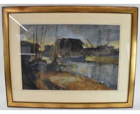 † DEBRA MANIFOLD (1961-2002); abstract pastel, shipping scene, signed lower left, 42 x 62cm, framed and glazed.
