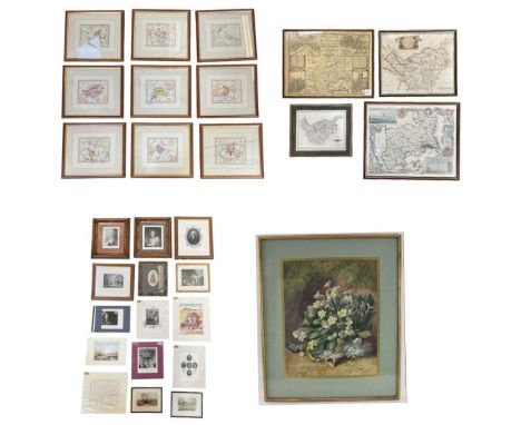 ROBERT MORDEN; a 19th century map of the County Palatine of Chester, 35 x 41cm, framed and glazed, a further modern printed m