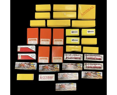 Thirty-two assorted boxed model carriage kits including Proto 1000 Series, 60' Thrall Door Boxcar sets (x 3), Athearn sets, A