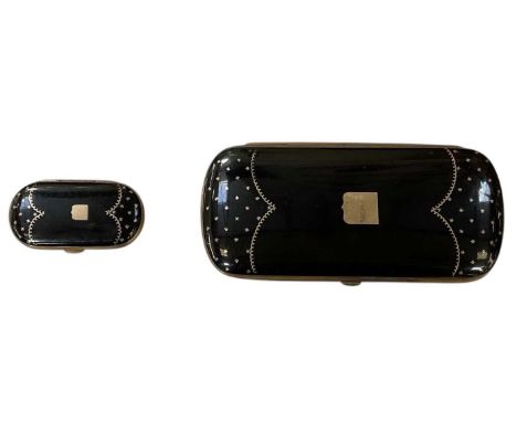 A late 19th/early 20th century tortoiseshell and yellow metal inlaid cheroot case, 6.5 x 3.5cm, and matching cigarette case, 