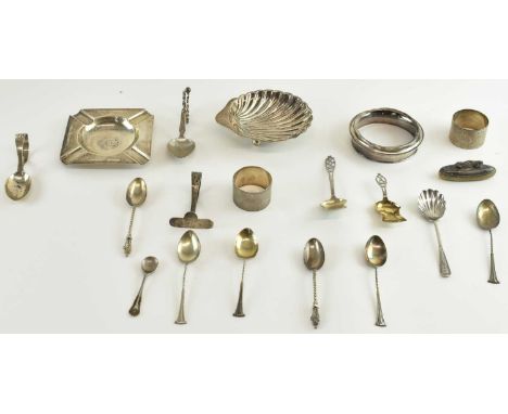 HARRISON BROTHERS &amp; HOWSON; a George V hallmarked silver shell shaped pin dish, Sheffield 1921, 12 x 10cm, a sterling sil