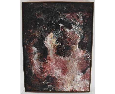 † LISA CARTER; an abstract textured oil on board, 'Force Feeding the Dentist', signed and inscribed with title verso, 81 x 61