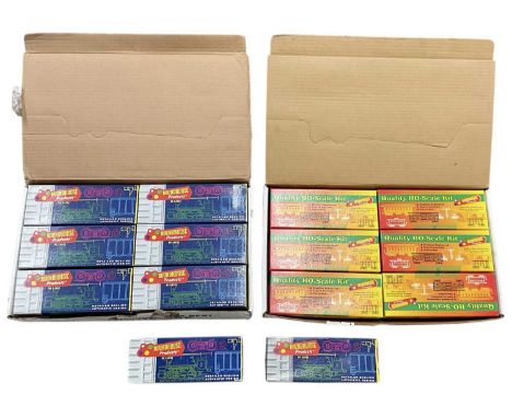 ROUNDHOUSE LOCOMOTIVES; two boxed sets of twelve HO gauge carriages, coaches and freight stock, including '54 FMC 3 Bay Cover