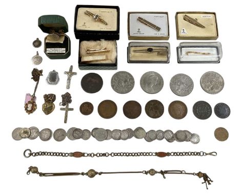 A collection of modern and vintage costume jewellery, including a silver St Christopher pendant, a cross pendant, lockets, br