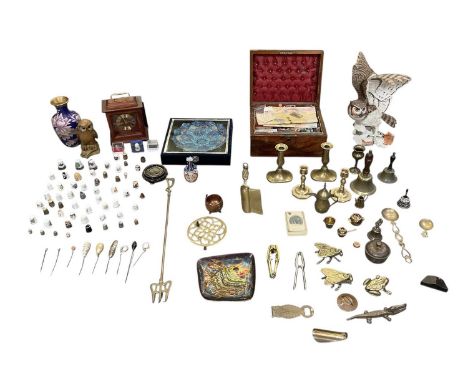 A quantity of assorted collectors' items, including a late 19th century walnut tabletop sewing box, with lift-out fitted inte
