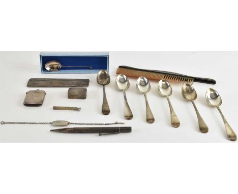 JOSEPH RODGERS & SONS; a set of six Edward VII hallmarked silver teaspoons, Sheffield 1901, an Edward VII hallmarked silver v