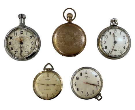 Five various pocket watches comprising an Empress A.W.C. Co gold plated full hunter pocket watch, with Rolex lever movement, 