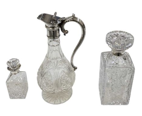 BARKER ELLIS SILVER CO; a modern hallmarked silver mounted cut glass claret jug, Birmingham 1997, height 31cm, a modern hallm