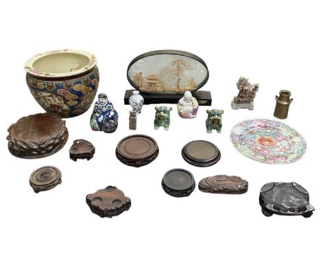 A quantity of assorted Oriental items, including modern Japanese jardinière/fish bowl, height 20cm, diameter 26cm, nine Chine