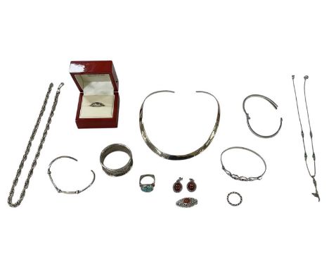 A group of 925 hallmarked silver and white metal jewellery, including a Hot Diamonds 925 silver and diamond set ring, size N,