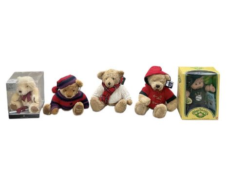 A collection of boxed dolls and teddy bears, comprising Harrods 2002, 2003 and 2004 bears, also a boxed House of Fraser Mille