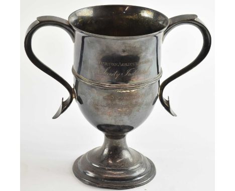 THOMAS OLIPHANT; a George III twin handled hallmarked silver trophy cup, inscribed 'To Sam Knowles of Turton for Draining', t